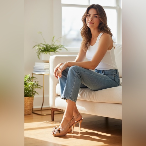 Women’s Size 8 Kate Spade Leather Slingback Heels w/ Bow & Peep toe - Picture 2 of 16